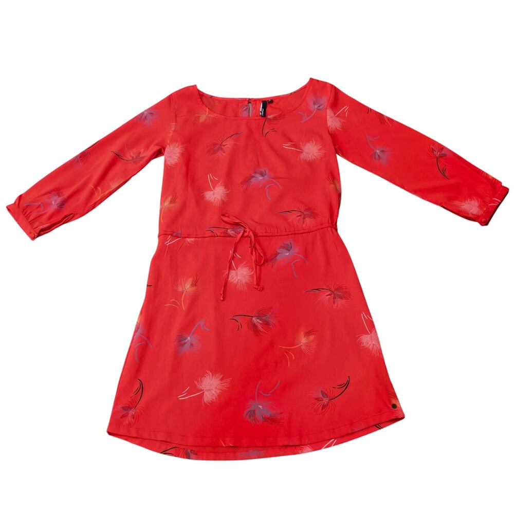 O'Neill Orange Floral Chiffon Mini Dress with Drawstring Waist